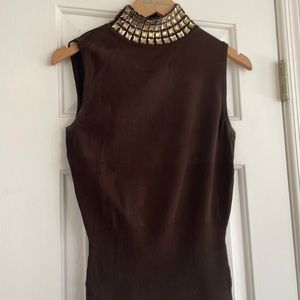 Brown tank with beads